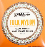 D'Addario EJ33 Folk Nylon Ball End Strings